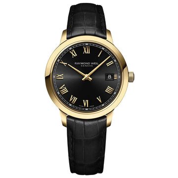Ρολόι Raymond Weil Toccata 5385-PC-00208 με μαύρο κροκό δερμάτινο λουράκι και μαύρο καντράν διαμέτρου 34mm.